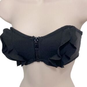 H&M Sweet Ruffle Bandeau Bikini Swim Top Black Accent Zip Womens Size 12